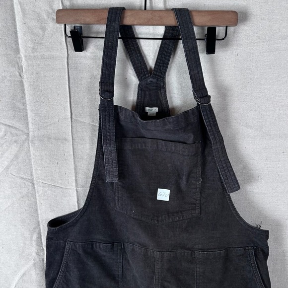 Aerie Charcoal Grey Corduroy Relaxed Overalls Large Bib Pocket Straight Leg - Picture 3 of 9